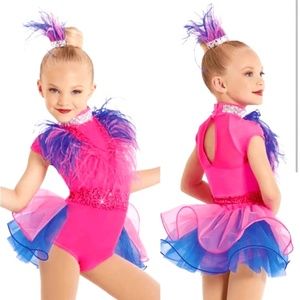 GORGEOUS WEISSMAN Dance Costume Sassy pink feathers "I Knew You Were Trouble"